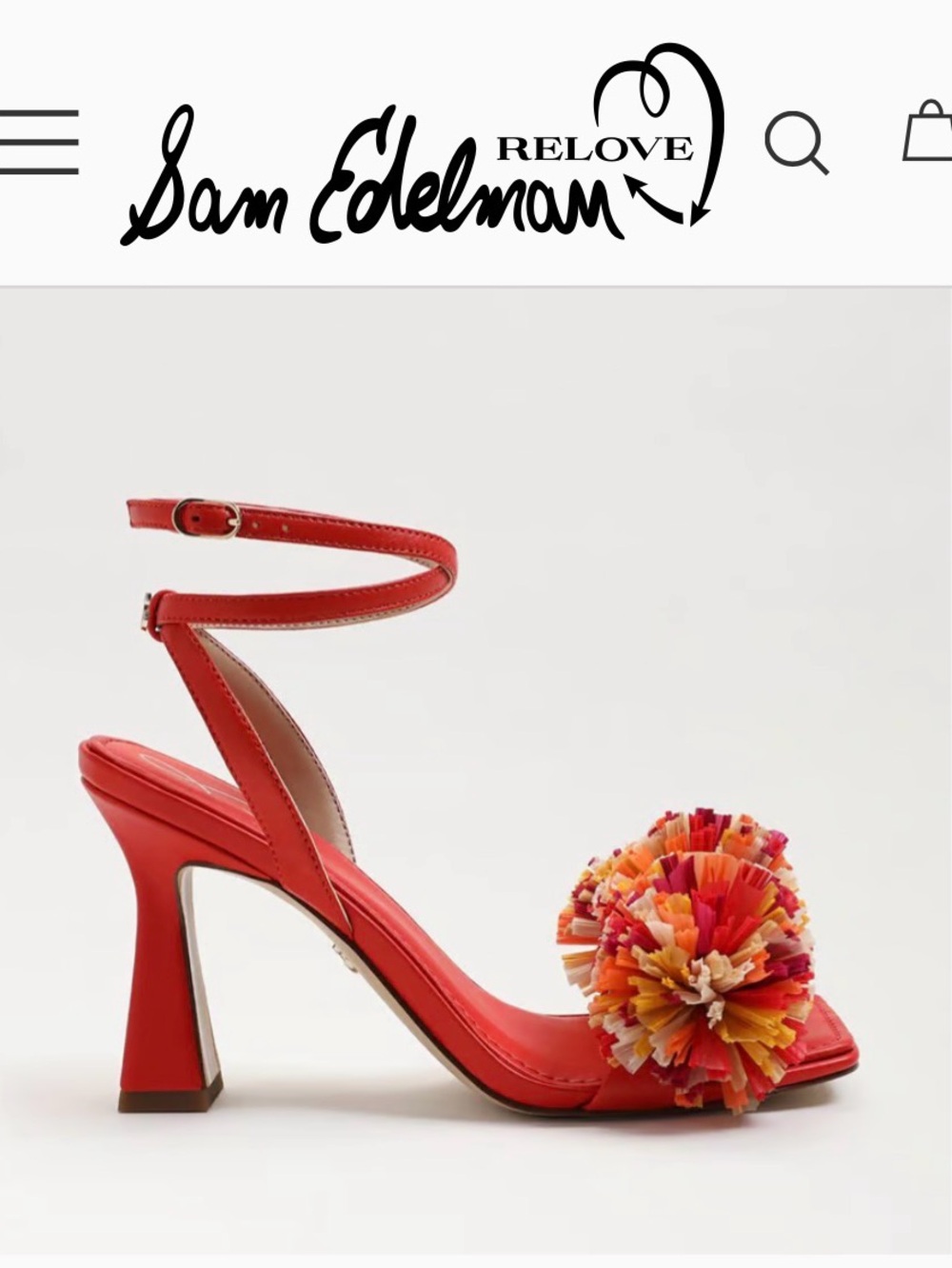 Sam Edelman Relove CLARE Red Ankle Strap Pom Pom Sandal, Womens size 8 - Picture 16 of 16